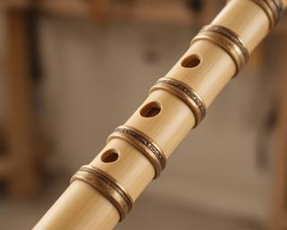 Quena personalizada de madera con anillos decorativos y acabado natural